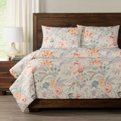 Siscovers Floral Watercolor Print Duvet Cover Set In Green,blue,pink