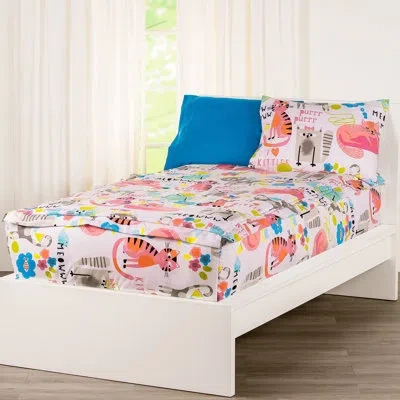 Siscovers I Heart Cats Bunkie Deluxe All-in-one Zipper Bedding Set In Blue;pink
