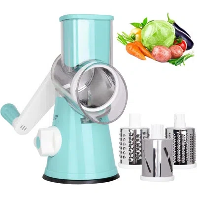 Siscovers Rotary Cheese Grater Manual Cheese Grater With Handle And 3 Drum Blades Cheese Shredder Included In Blue