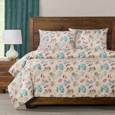 Siscovers Seacoral Coastal Print Duvet Cover Set In Green,blue,pink
