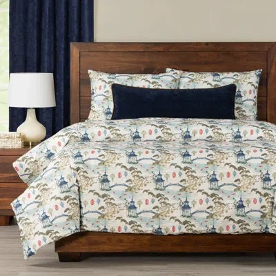 Siscovers Tranquil Japanese Garden Print Duvet Cover & Insert Set In Blue,green
