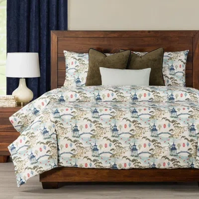Siscovers Tranquil Japanese Garden Print Duvet Cover & Insert Set In Blue,green