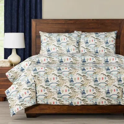 Siscovers Tranquil Japanese Garden Print Duvet Cover Set In Blue,green