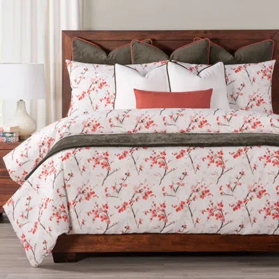 Siscovers Tree Blossom Red/white Microfiber Duvet Cover Set In Coral,white