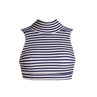 Sishawaii-secret Island Swimwear Women's Blue / White Catherine The Great Swim Top In Navy Stripe With Soft Texture In Blue/white
