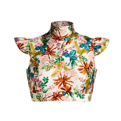 Sishawaii-secret Island Swimwear Women's White Queen-n Swim Top In Tropical