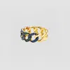 Sisheng Jewelry The Blue & Green Half Stone Cuban Link Ring