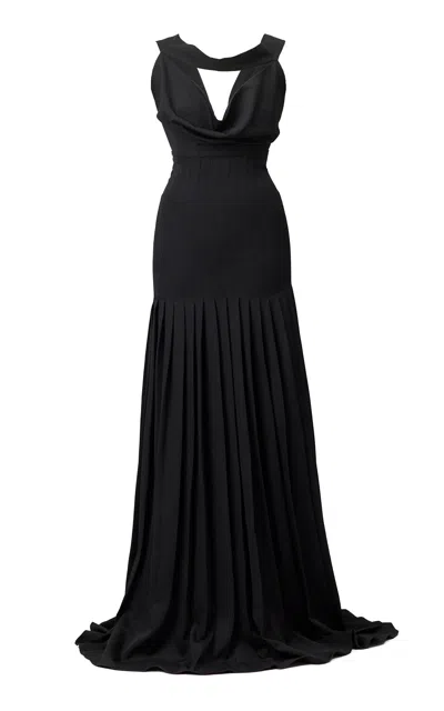 Sisiano Ivy Pleated Crepe-silk Maxi Dress In Black