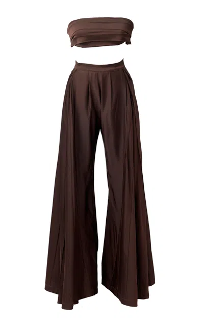 Sisiano Rebecca Crepe-silk Wide-leg Pants In Brown