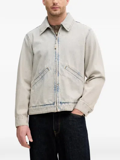 Sisley Paris Acid-wash Zip-up Denim Jacket In Multi