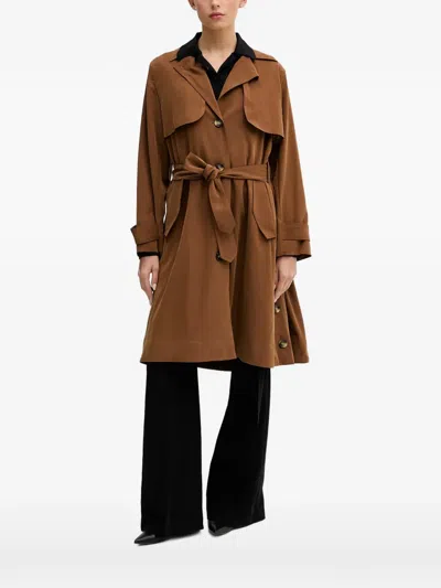 Sisley Paris Belted Button-down Trench Coat In Brown