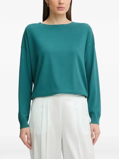 Sisley Paris Boat-neck Drop-shoulder Sweater In Green
