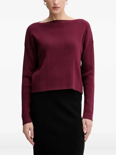 Sisley Paris Boat-neck Ribbed-knit Sweater In Burgundy