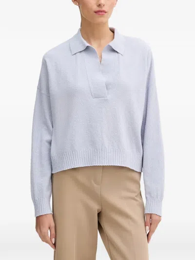 Sisley Paris Bouclé-knit Polo Sweater In Blue