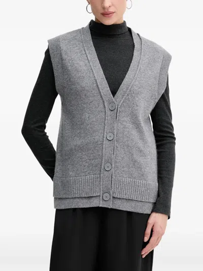 Sisley Paris Button V-neck Cardigan In Gray