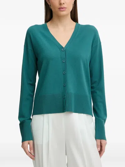 Sisley Paris Button V-neck Cardigan In Green