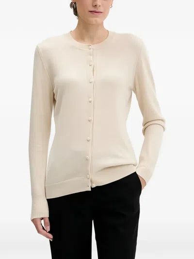 Sisley Paris Buttoned Round-neck Cardigan In Neutral