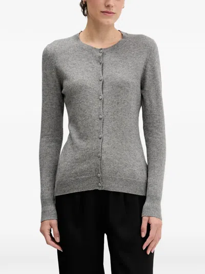 Sisley Paris Button-up Crew-neck Cardigan In Gray