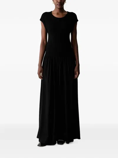 Sisley Paris Crinkled Flared Maxi Dress In Black