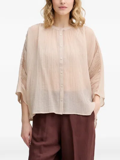 Sisley Paris Crinkled-effect Button-up Blouse In Brown