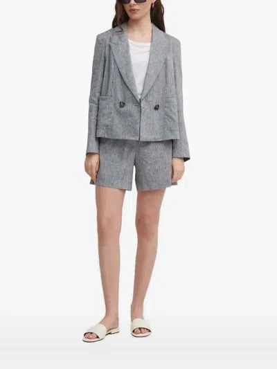 Sisley Paris Double-breasted Linen-blend Jacket In Gray