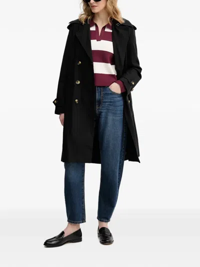 Sisley Paris Double-breasted Belted Trench Coat In Black