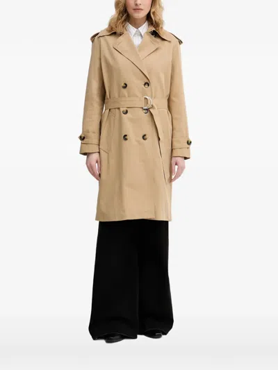 Sisley Paris Double-breasted Belted Trench Coat In Brown