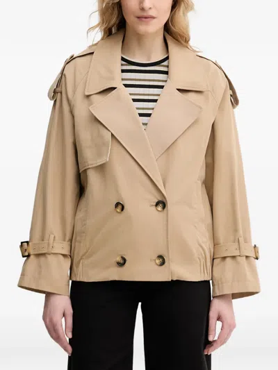 Sisley Paris Double-breasted Belted-cuffs Coat In Brown