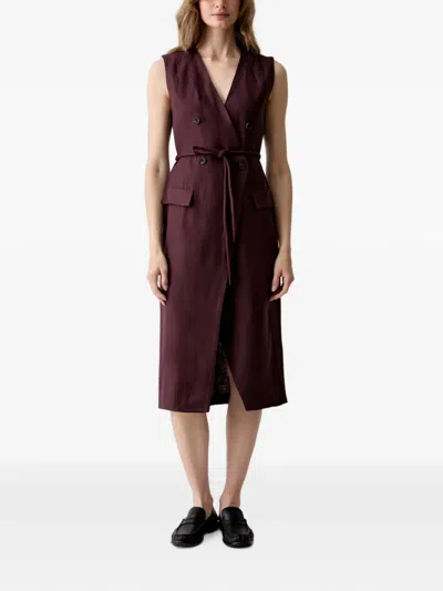 Sisley Paris Double-breasted Sleeveless Midi Dress In Burgundy