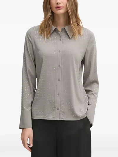 Sisley Paris Embellished Button-up Shirt In Gray