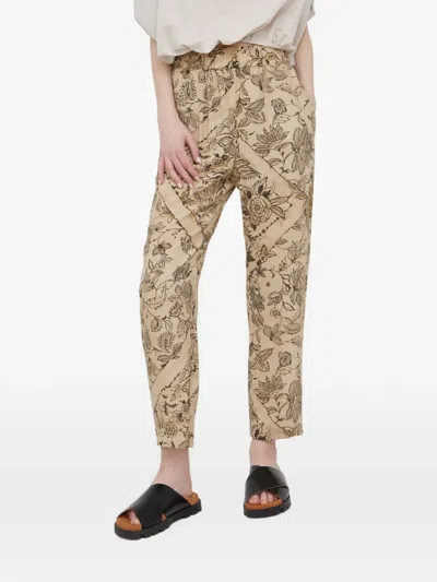 Sisley Paris Floral-print High-waist Trousers In Metallic