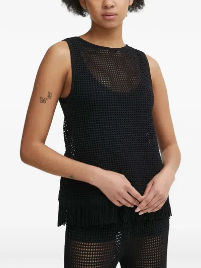 Sisley Paris Fringe Knit Top In Black