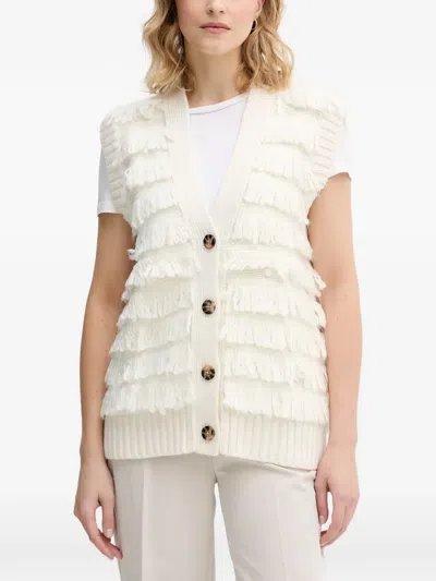 Sisley Paris Fringed Buttoned Waistcoat In Neutral