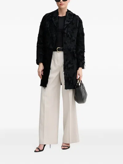 Sisley Paris Fringed Jacquard Coat In Black