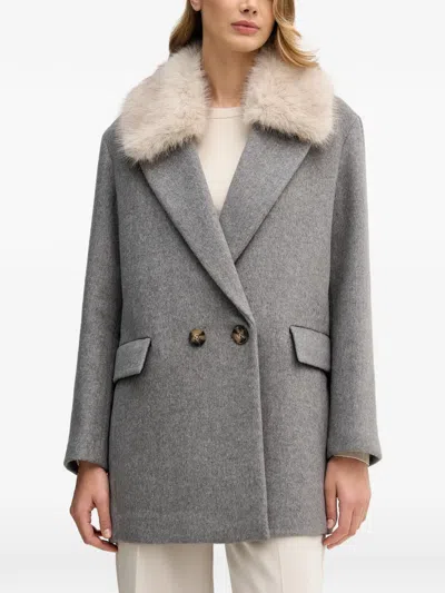Sisley Paris Fur-trim Double-breasted Coat In Brown