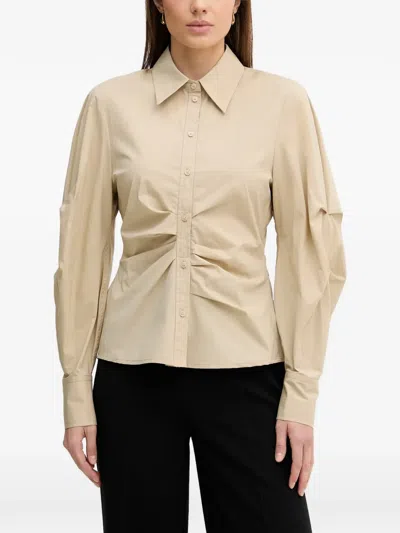 Sisley Paris Gathered Puff-sleeve Shirt In Black