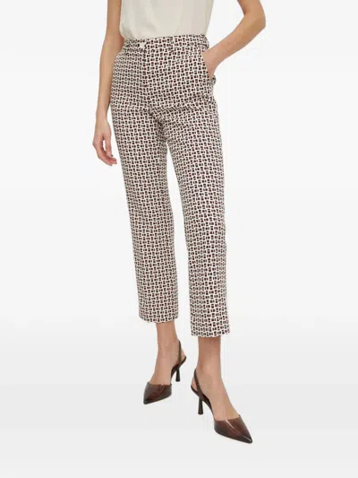 Sisley Paris Geometric-print Cropped Trousers In Brown