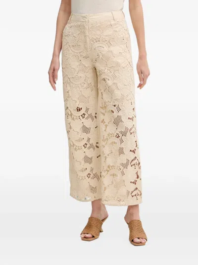 Sisley Paris Guipure-lace Cropped Trousers In Neutral