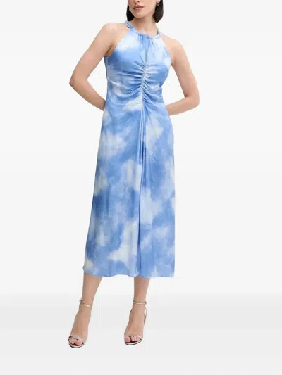 Sisley Paris Halter-neck Gathered Midi Dress In Blue