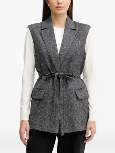 Sisley Paris Herringbone Belted Vest In Gray