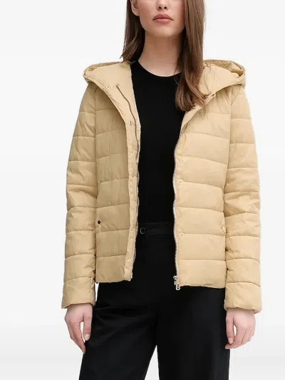 Sisley Paris Hooded Belted Puffer Jacket In Neutral
