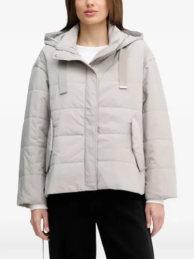 Sisley Paris Hooded Quilted Jacket In Gray