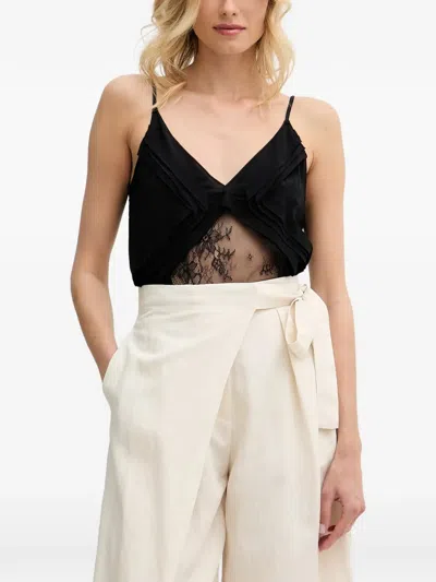 Sisley Paris Lace-panelled Pleated Camisole Top In Black