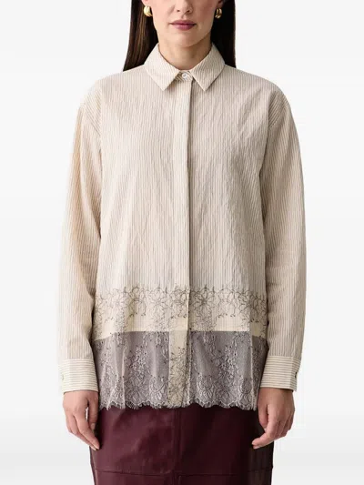 Sisley Paris Lace-trim Pinstripe Shirt In White
