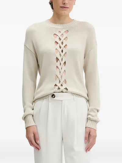 Sisley Paris Lattice-detailing Fine-knit Sweater In White