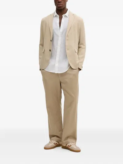 Sisley Paris Linen Button Blazer In Neutral