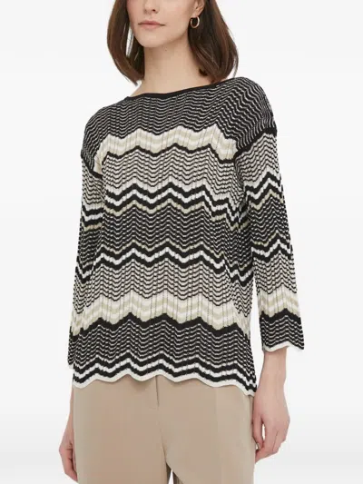 Sisley Paris Long-sleeve Chevron-pattern Sweater In Black
