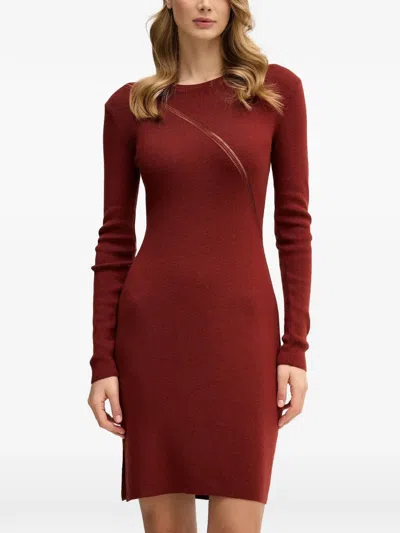 Sisley Paris Long-sleeve Crew-neck Mini Dress In Burgundy