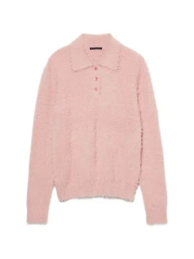 Sisley Paris Long-sleeve Knitted Polo Shirt In Pink