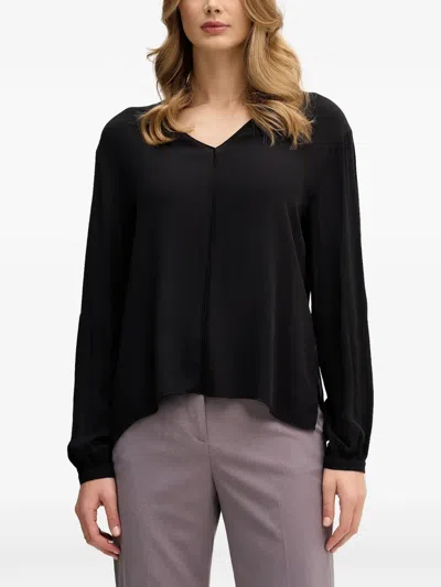 Sisley Paris Long-sleeve V-neck Blouse In Black